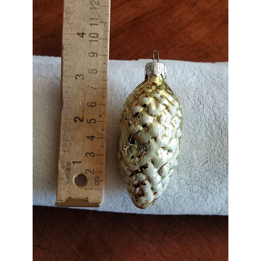 Vintage Blown Glass Pinecone Christmas Ornament Gold Mica 3.5" - Picture 4 of 10